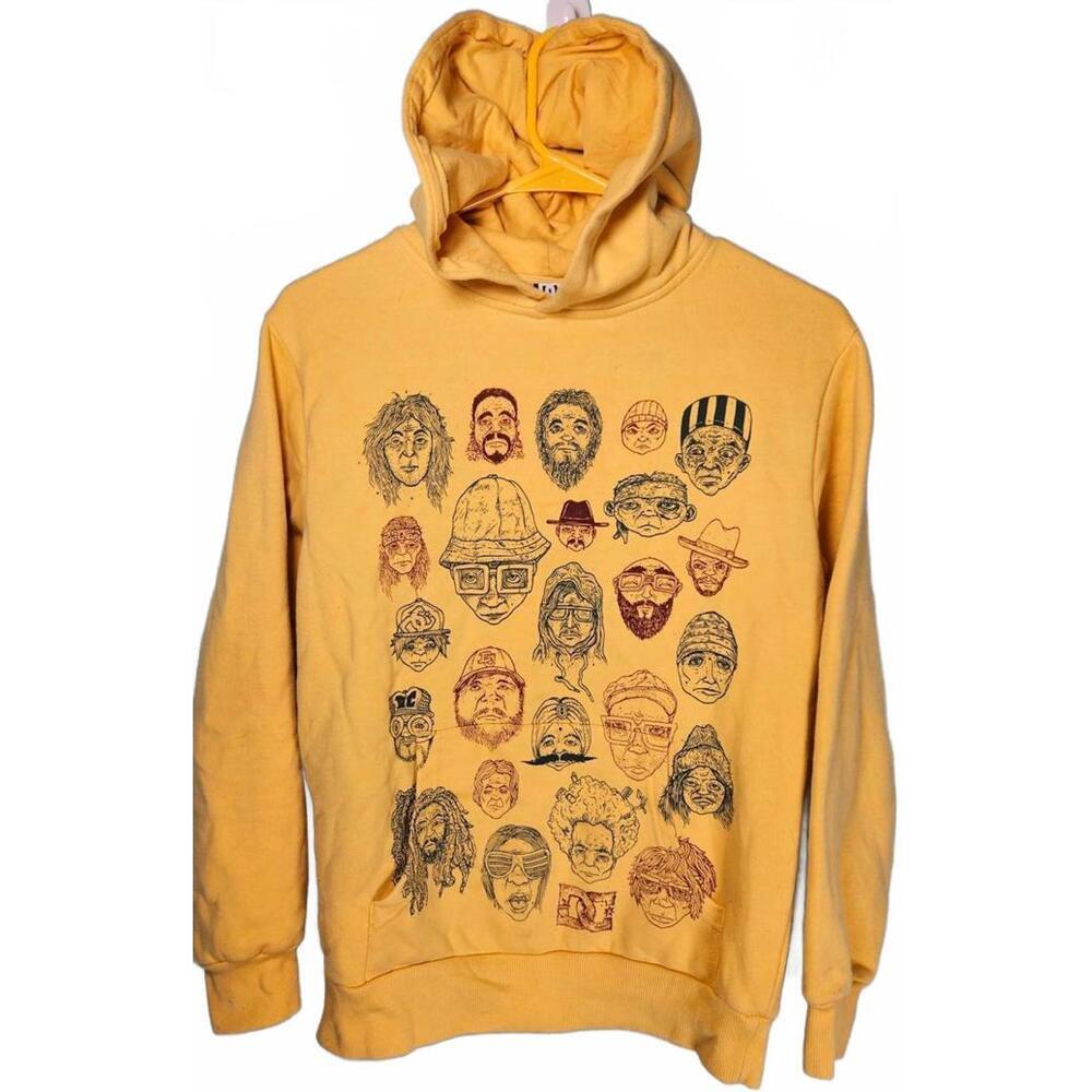 DC Shoes‎ Vintage Unisex Yellow Graphic Hoodie With Faces Size Medium